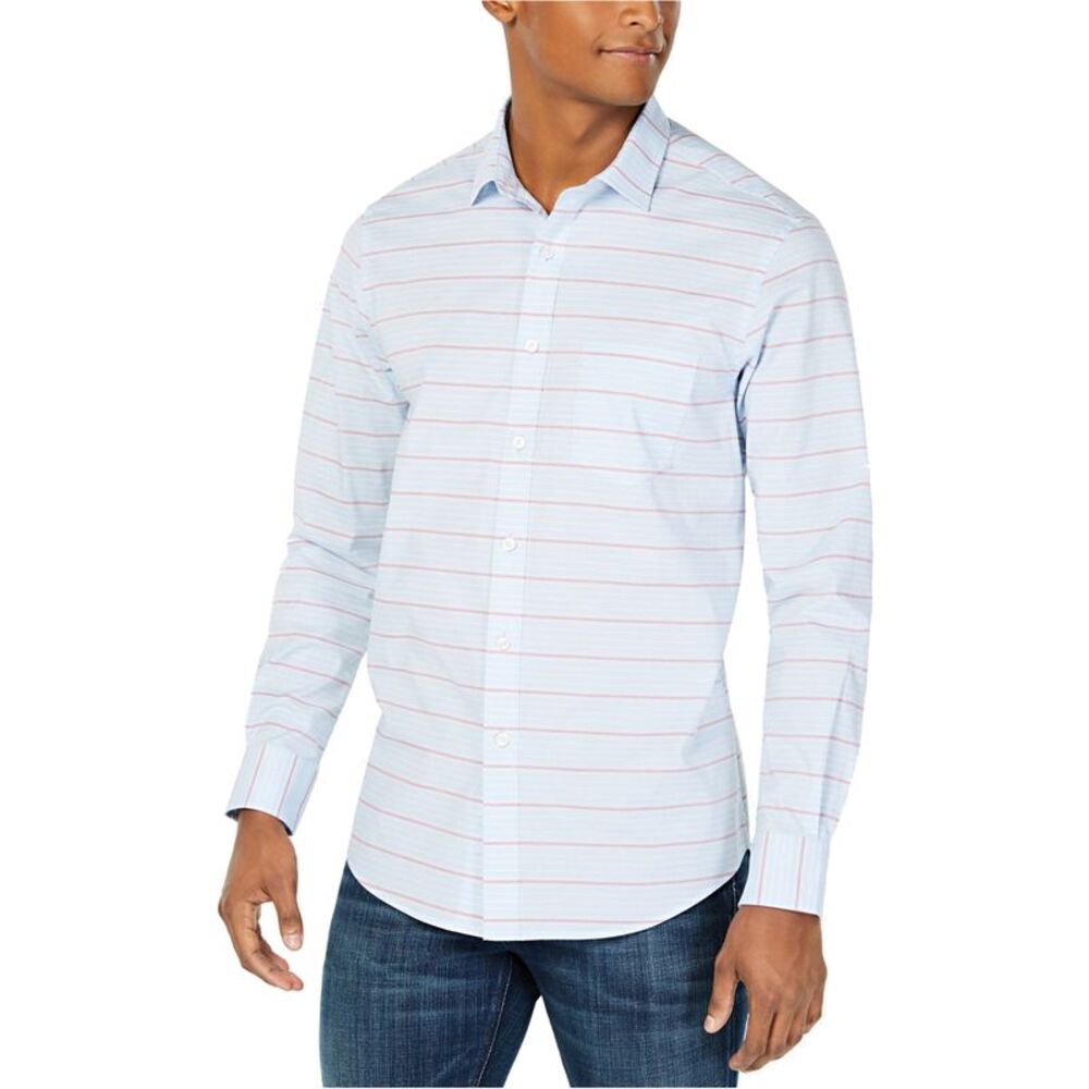 Club Room Mens Preston Stripe Button Up Shirt, Multicoloured, L Neck, DM